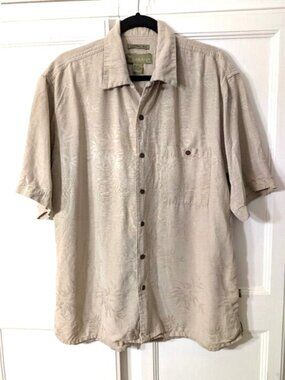 Cabana Men's 100% Silk Washable Short-Sleeve Khaki Color Camp Shirt L